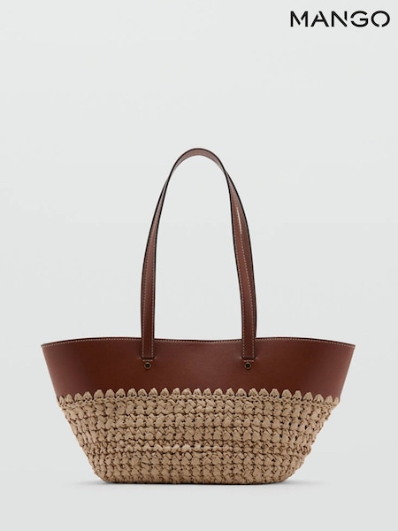 Brown - Mango Woven Shoulder Bag