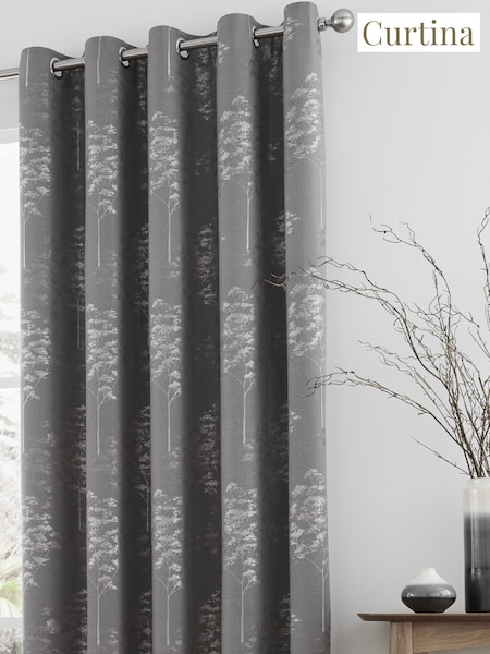Curtina Grey Elmwood Luxury Jacquard Eyelet Curtains (698944) | $72 - $188