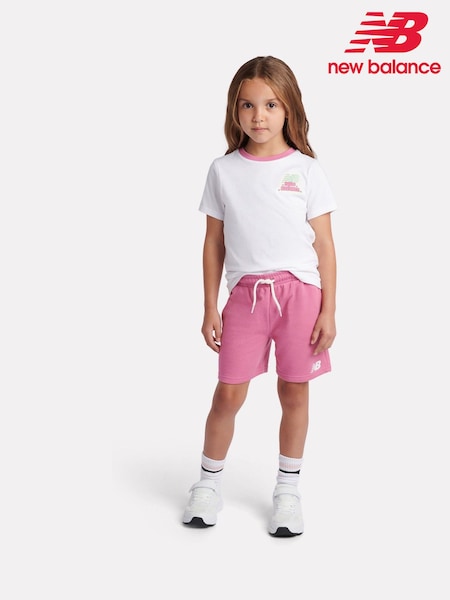 White - New Balance Sticker Graphic T-shirt & Shorts Set