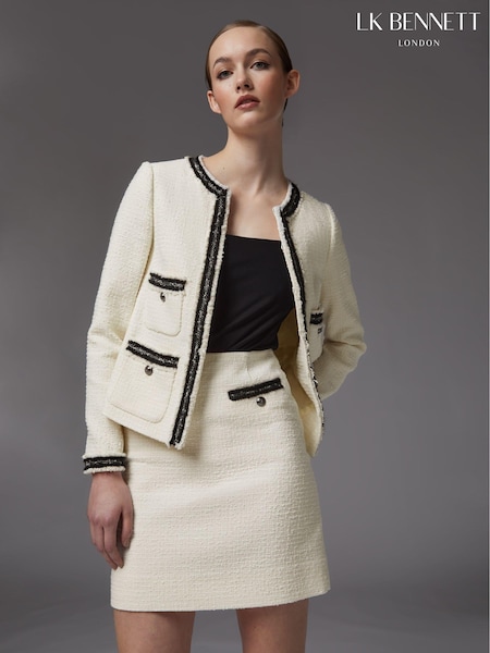 LK Bennett Cream Charlee Cotton Blend Tweed Jacket (699290) | €445