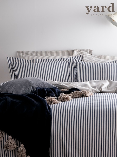 Yard Navy Blue Hebden Striped 100% Cotton Duvet Cover and Pillowcase Set (699355) | $79 - $151