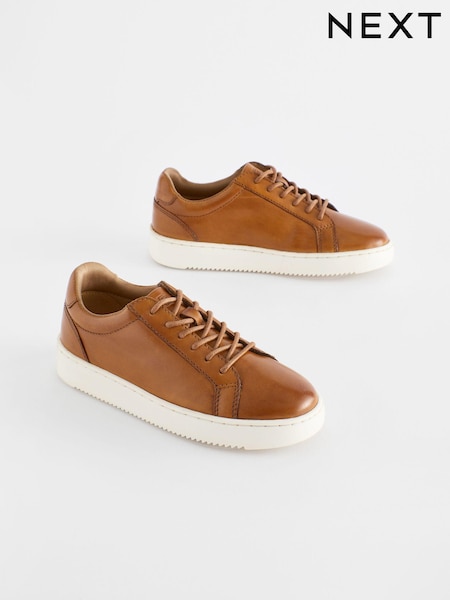 Tan Brown Leather Smart Lace-Up Trainers (699640) | €36 - €46