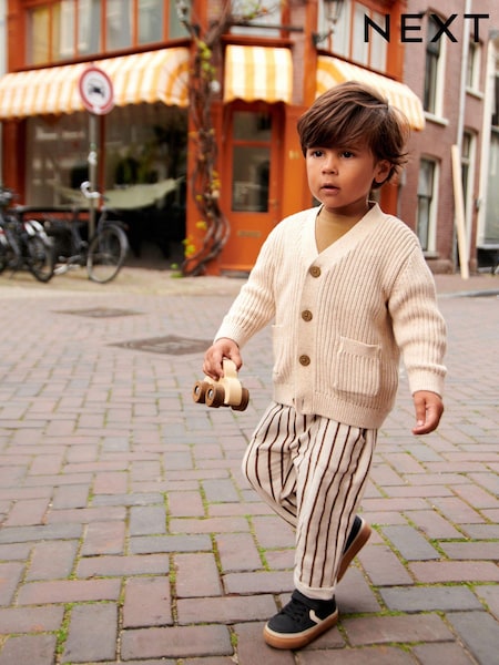 Ecru Cream/Brown Lightweight 100% Cotton Stripe Jersey Joggers (3mths-7yrs) (699986) | AED28 - AED35