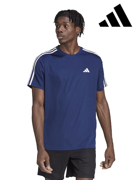 adidas Dark Blue Train Essentials 3-Stripes Training T-Shirt (6A8519) | €15