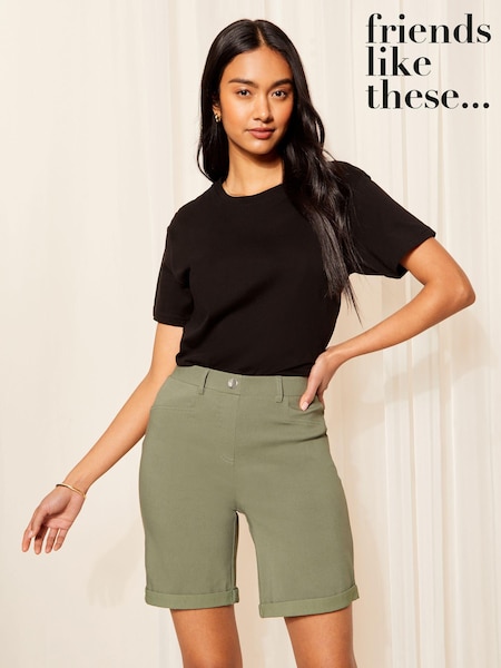 Friends Like These Khaki Green Sculpt and Shape Turn Up Jersey Shorts (700276) | €16