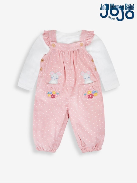 JoJo Maman Bébé Pink Mouse Appliqué Cord Dungarees & Top Set (700405) | R$ 290