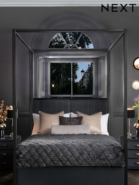 Black and Opulent Velvet Charcoal Langdon Metal 4 Poster Collection Luxe Bed Frame (700612) | €875 - €1,125