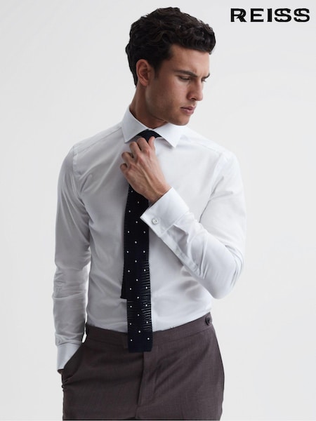 Reiss White Premote Slim Fit Cotton Cutaway Collar Shirt (700831) | €134