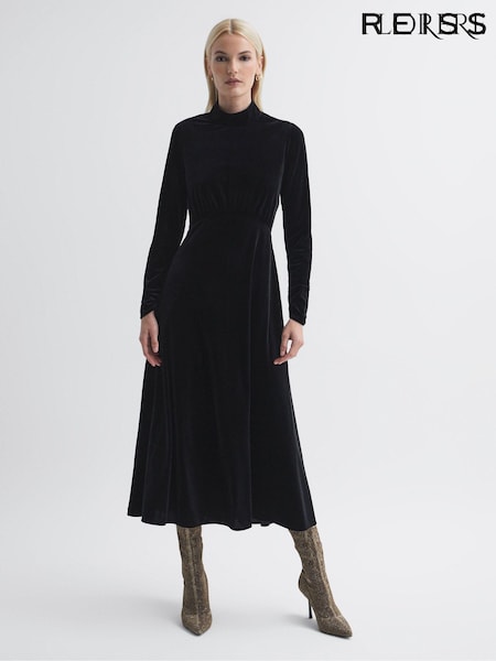 Черный - Florere Velvet Midi Dress (700947) | €236