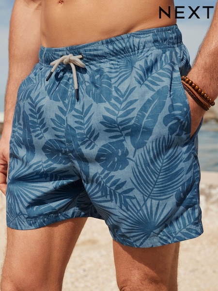 Light Blue Textured Leaf Regular Fit Printed Swim Shorts (701076) | €10