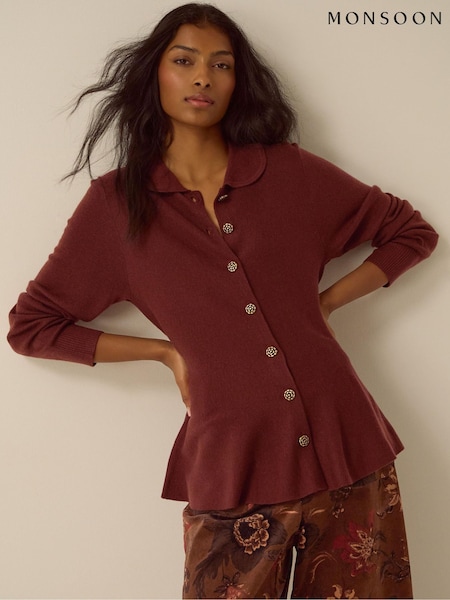 Brown - Monsoon Kay Collar Cardigan