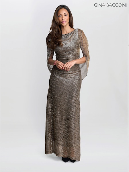 Natural - Gina Bacconi Joanna Metallic Knit Maxi Dress