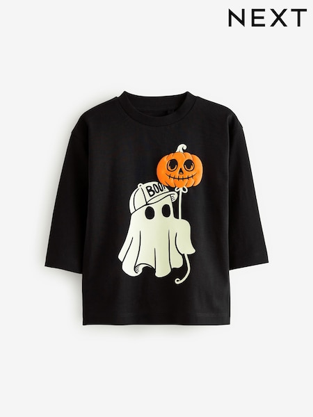 Black Ghost Halloween 100% Cotton Long Sleeve T-Shirt (3mths-7yrs) (701720) | €5 - €7