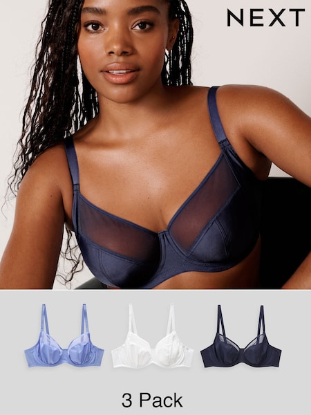 Λευκό/Μπλε/Μπλε/Απαλό Μπλε - DD+ Non Pad Full Cup Bras 3 Pack with Side Support (701899) | € 52