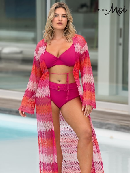Pour Moi Red Colour Block Crochet Co-Ord Maxi Beach Kimono (701944) | ₪226
