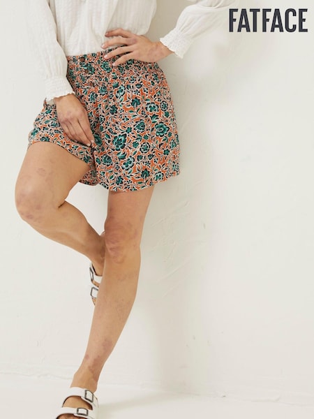 FatFace Orange Shirred Sketched Floral Flippy Shorts (702160) | €21.50