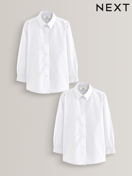 White Slim Fit 2 Pack Long Sleeve Formal School Shirts (3-18yrs) (702400) | 49 QAR - 74 QAR