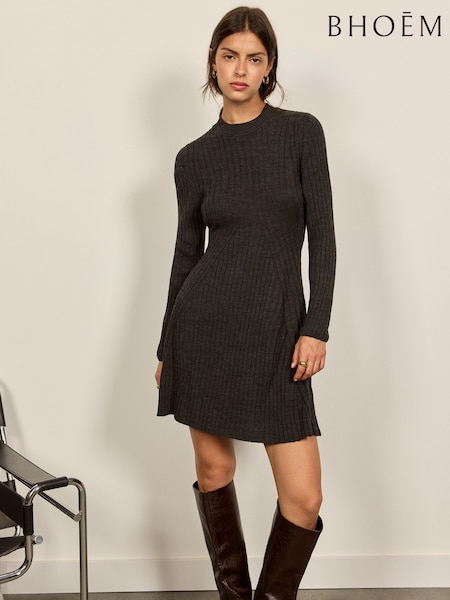 Dunkelgrau - Fit-and-flare Knit Mini Dress