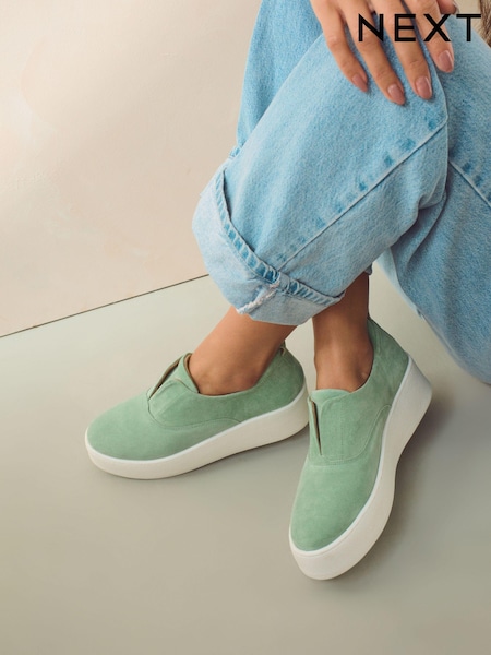 Green Slip On Signature Forever Comfort® Leather Suede Chunky Wedge Platform Trainers (702663) | AED105