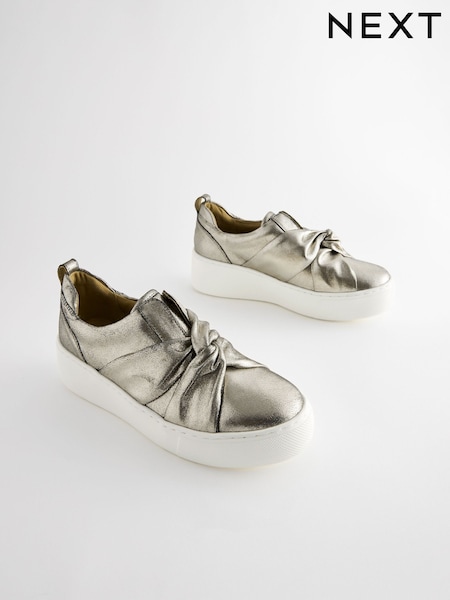 Pewter Silver Signature Forever Comfort® Leather Chunky Wedge Platform Trainers (702675) | AED113