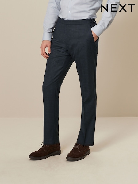 Navy Blue Slim Fit Textured Wool Suit Trousers (702809) | AED120