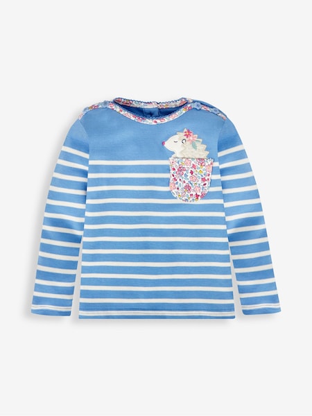 JoJo Maman Bébé Blue Girls' Hedgehog Pocket Breton Top (703068) | €24