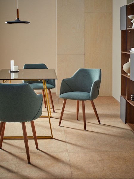 MADE.COM Set of 2 Bay Green and Walnut Legs Lule Arm Dining Chairs in Velvet (703092) | €415