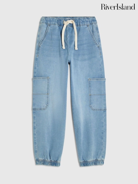 Blau - River Island Loose Fit Cuffed Cargo Jeans