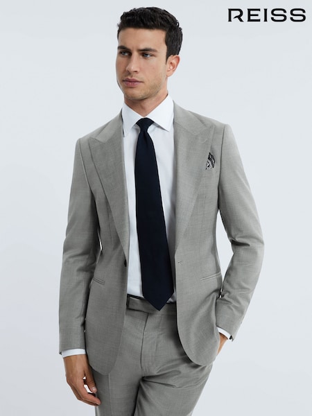 Reiss Grey Melange Como Atelier Wool Cashmere Slim Fit Single Breasted Blazer (703326) | €792
