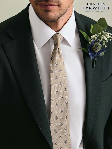 Natural - Regular Charles Tyrwhitt Stone Medallion Silk Tie