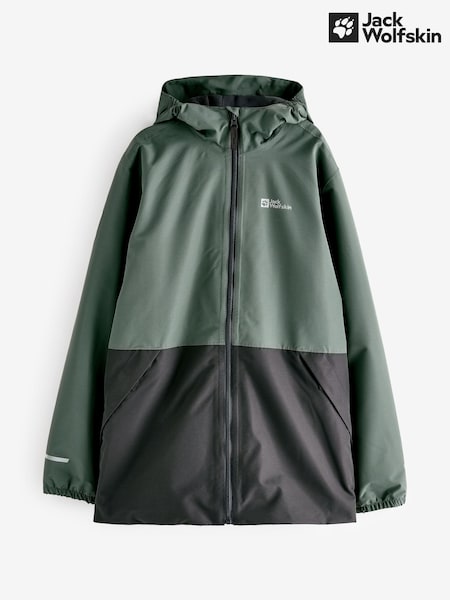 Jack Wolfskin Kids Green Snowy Days Colour Block Rain Jacket (703655) | €64