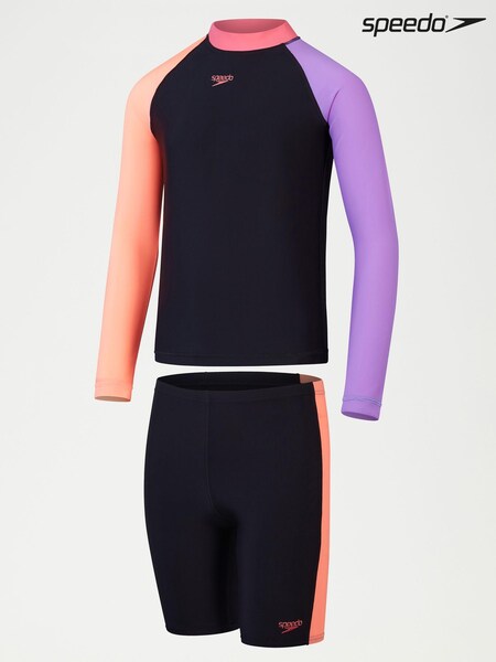 Speedo Pink Girls Colourblock Rash Top And Jammer Set (704474) | €22