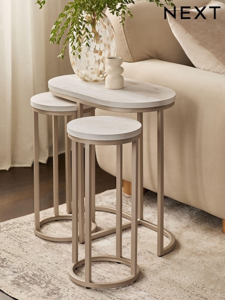 White Bronx Oak Effect Round Set of 3 Nest of Tables (704776) | €275