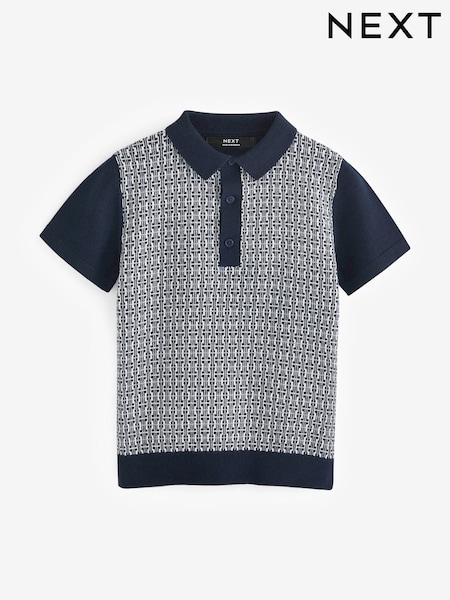 Negru/Alb - 100% Cotton Mânecă scurtă Geo Pattern Tricouri polo (3-16yrs) (705590) | 64 LEI - 89 LEI
