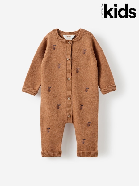 Brown - Cotton On Baby Knit Long Sleeve Romper