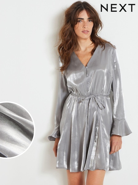 Серебристый металлик - Long Flutter Sleeve Mini Dress (705660) | €14