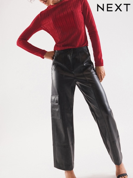 Black Faux Leather PU Cargo Trousers (705700) | €9