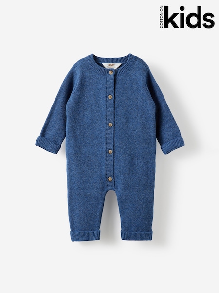 Blue - Cotton On Baby Knit Long Sleeve Romper