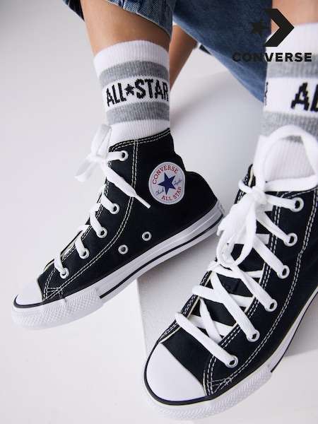 أسود/أبيض - Converse Chuck Taylor High Top Junior Trainers (706281) | ‏22 ر.ع.‏
