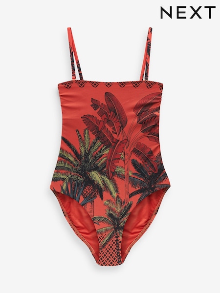 Red Placement Palm Bandeau Tummy Control Swimsuit (706546) | €11