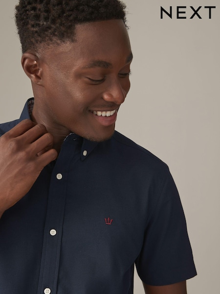 Navy Blue Stretch Oxford Short Sleeve Shirt (706721) | €4