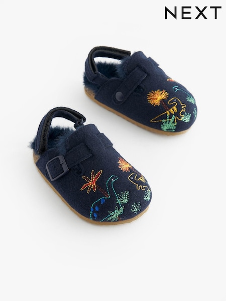 Navy Dinosaur Faux Fur Lined Clog Slippers (706828) | AED56 - AED67
