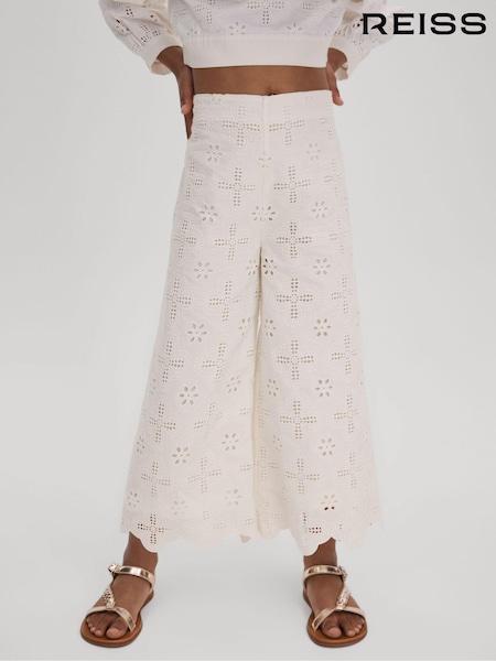 Reiss Ivory Nella 9-13 yrs Cotton Broderie Lace Trousers (707032) | €80