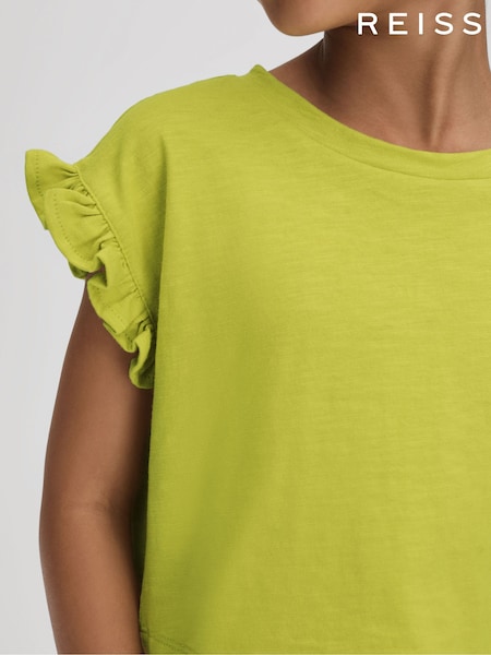 Reiss Saskia Ruffle Sleeve Cropped T-Shirt (707315) | ‏130 د.إ.‏