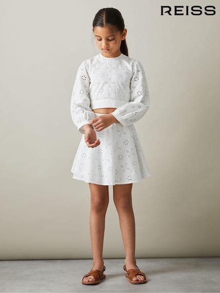 Reiss Ivory Nella 4-9 yrs Cotton Broderie Lace Skirt (707427) | 331 QAR