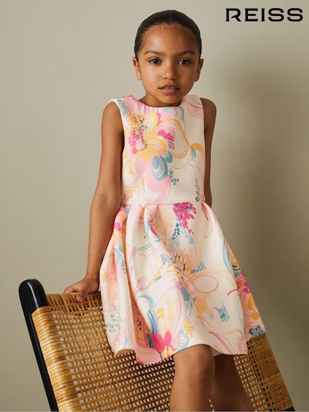 Reiss Pink Print Trinny 4-9 yrs Pleated Scuba Dress (707532) | €72