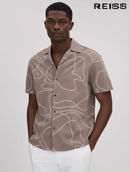 Reiss Taupe Menton Cotton Jersey Embroidered Shirt (707602) | €55