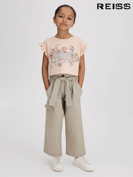 Reiss Pink Saskia 9-13 yrs Ruffle Sleeve Cropped Motif T-Shirt (707689) | €30