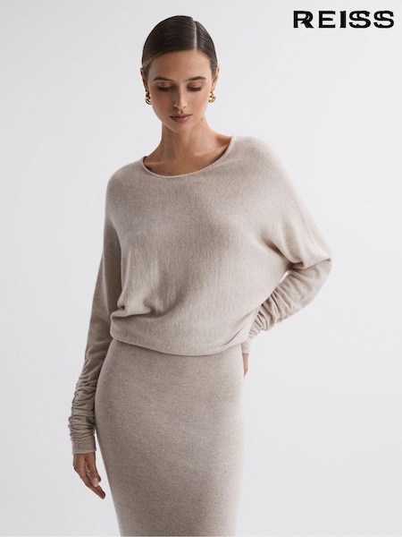 Reiss Neutral Leila Petite Wool Blend Ruched Sleeve Midi Dress (707739) | €301