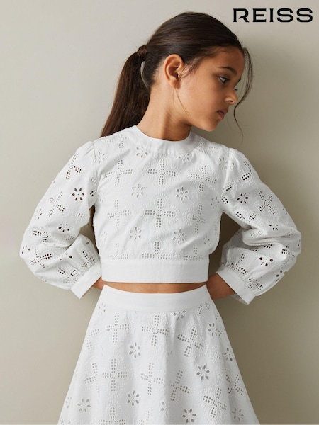 Reiss Nella Cotton Broderie Lace Bow Back Top (707776) | ‏360 د.إ.‏